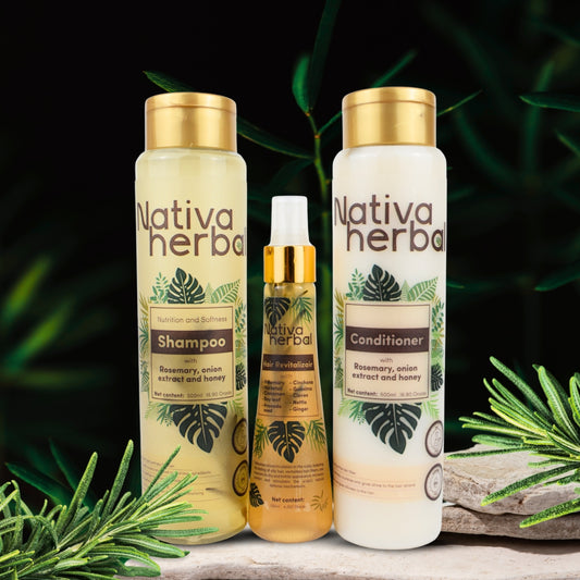Nativa Herbal Anticaida Hair Loss Kit - Shampoo Conditioner & Tonic with Rosemary Onion Extract and Honey for Hair Care