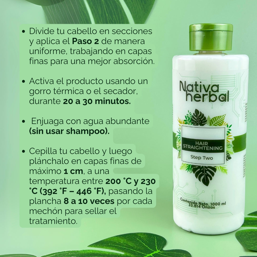 Nativa Herbal Enzimoterapia Hair Straightening Set 1000ml - Shampoo & Keratin Treatment with Rosemary Extracts for Smooth Straight Hair Care