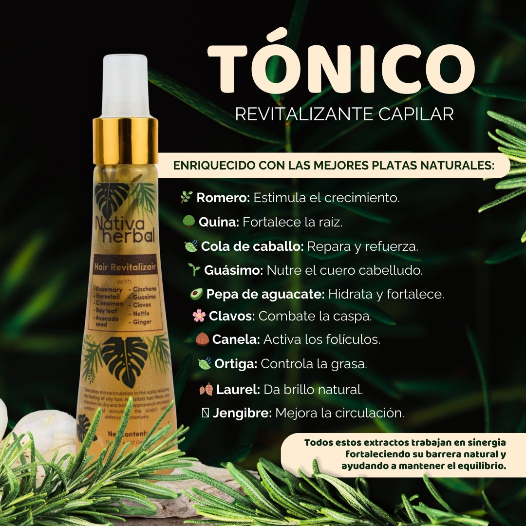 Nativa Herbal Hair Tonic Treatment for Hair Loss with Rosemary, Cinchona, Ginger  Haircare