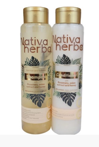 NATIVA HERBAL ONION, ROSEMARY SHAMPOO AND HAIR TREATMENT SET.