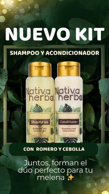 NATIVA HERBAL ONION, ROSEMARY SHAMPOO AND HAIR TREATMENT SET. - NATIVA HERBAL