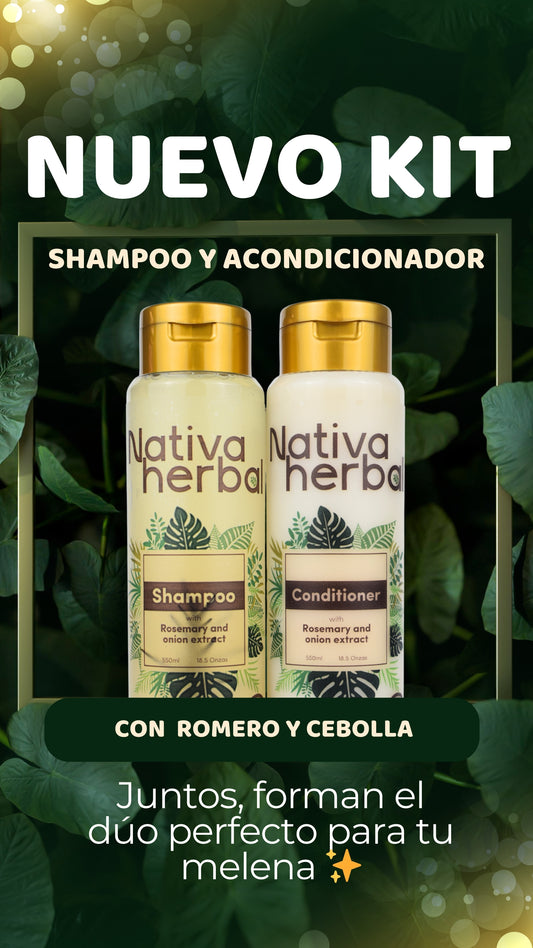 NATIVA HERBAL ONION, ROSEMARY SHAMPOO AND HAIR TREATMENT SET. - NATIVA HERBAL
