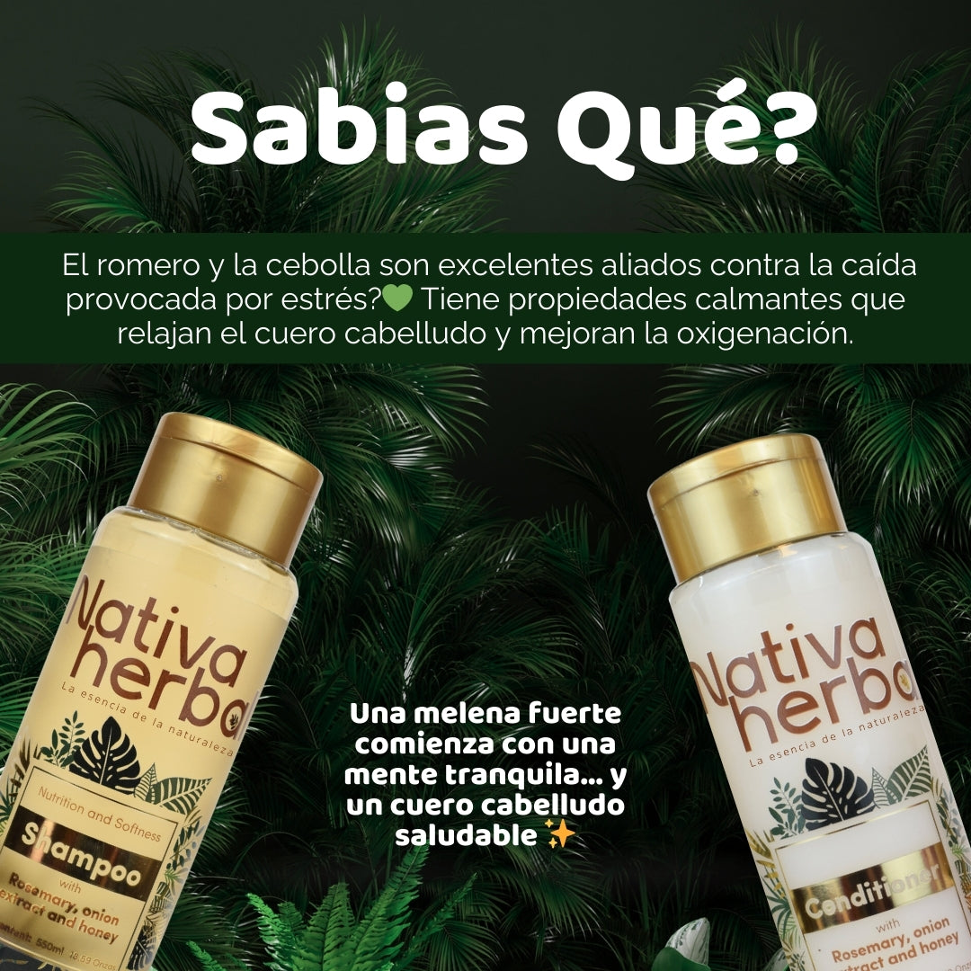 Nativa Herbal Rosemary Onion Shampoo and Conditioner Set 550ml.