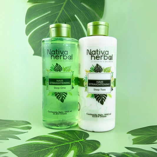 Nativa Herbal Enzimoterapia Hair Straightening Set 1000ml - Shampoo & Keratin Treatment with Rosemary Extracts for Smooth Straight Hair Care