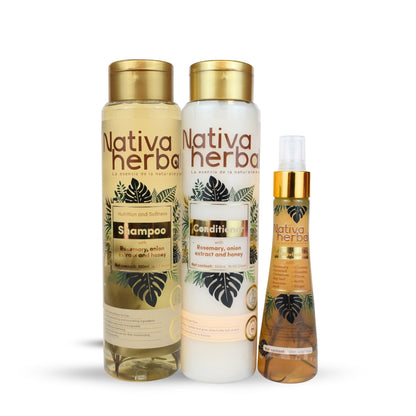 Nativa Herbal Anticaida Hair Loss Kit - Shampoo Conditioner & Tonic with Rosemary Onion Extract and Honey for Hair Care