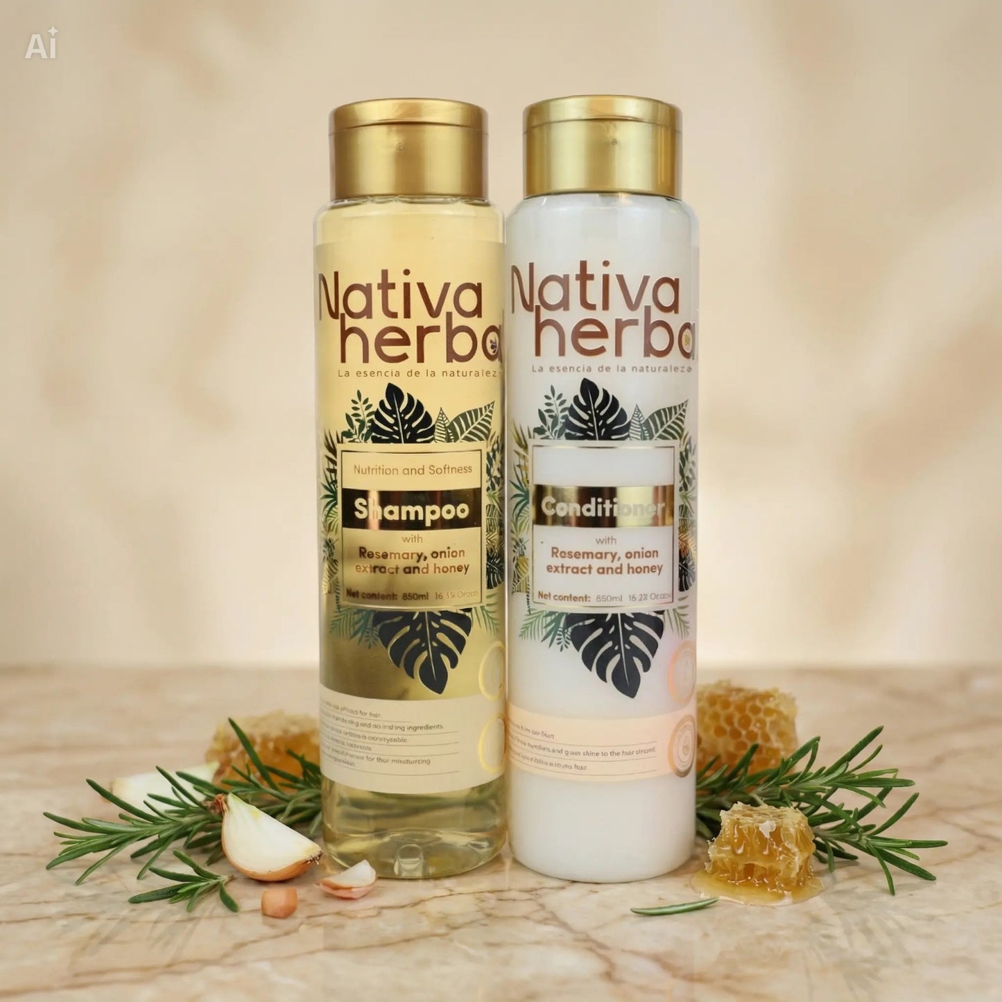 Nativa Herbal Rosemary Onion Shampoo and Conditioner Set 550ml.
