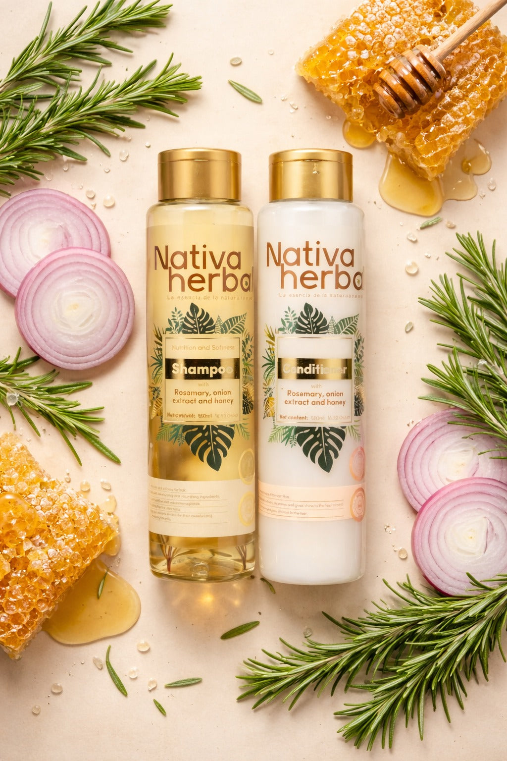 Nativa Herbal Rosemary Onion Shampoo and Conditioner Set 550ml.
