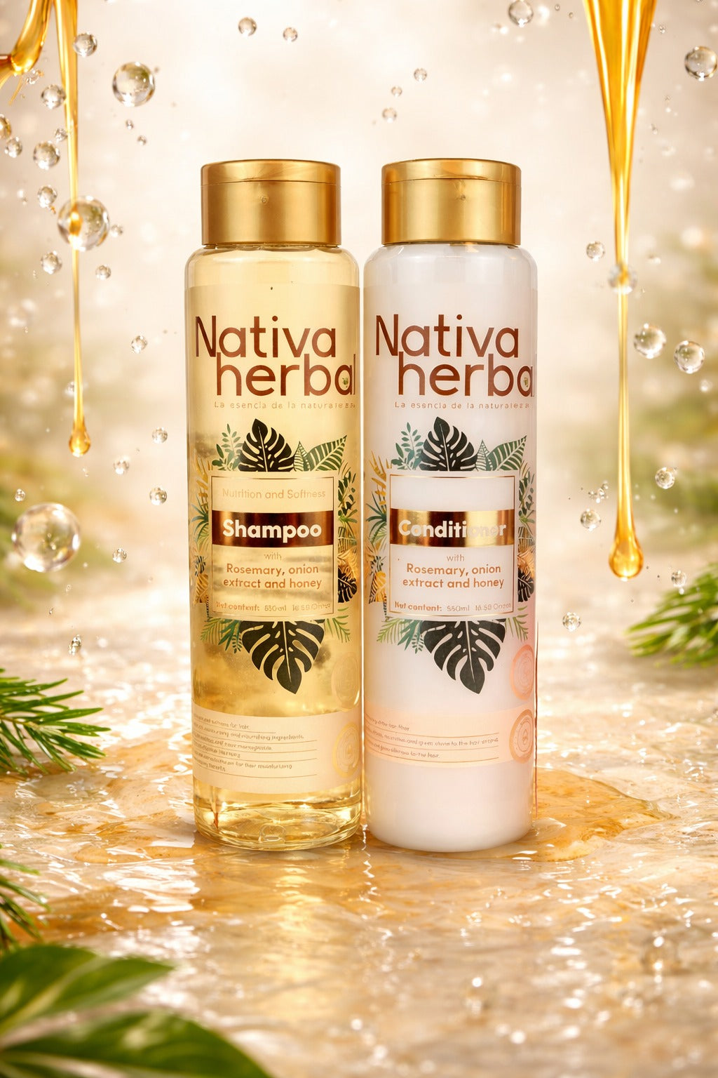 Nativa Herbal Rosemary Onion Shampoo and Conditioner Set 550ml.
