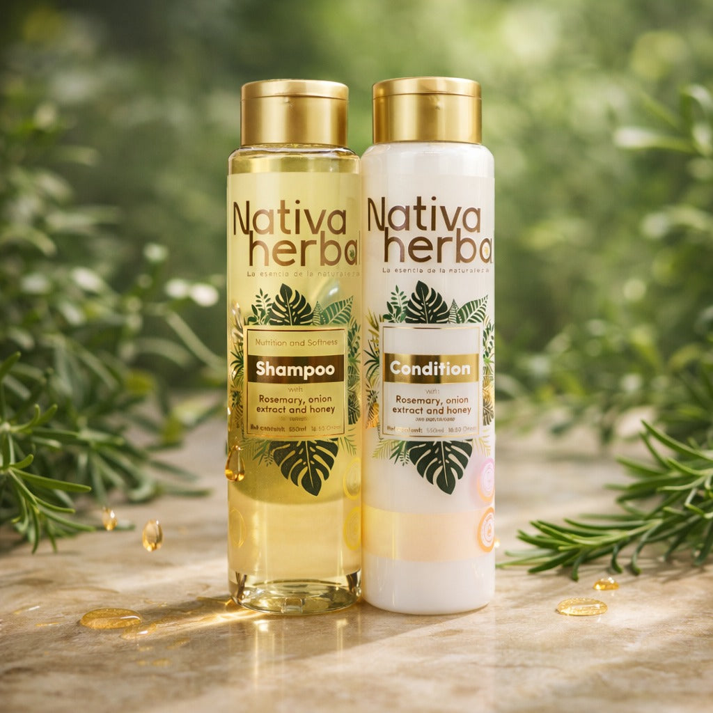 Nativa Herbal Rosemary Onion Shampoo and Conditioner Set 550ml.
