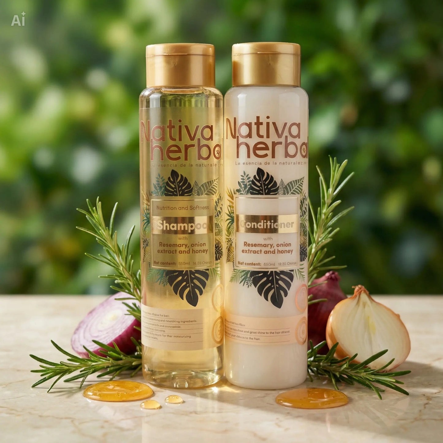 Nativa Herbal Rosemary Onion Shampoo and Conditioner Set 550ml.
