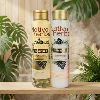 Nativa Herbal Rosemary Onion Shampoo and Conditioner Set 550ml.