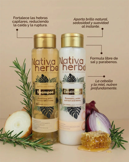Nativa Herbal Rosemary Onion Shampoo and Conditioner Set 550ml.