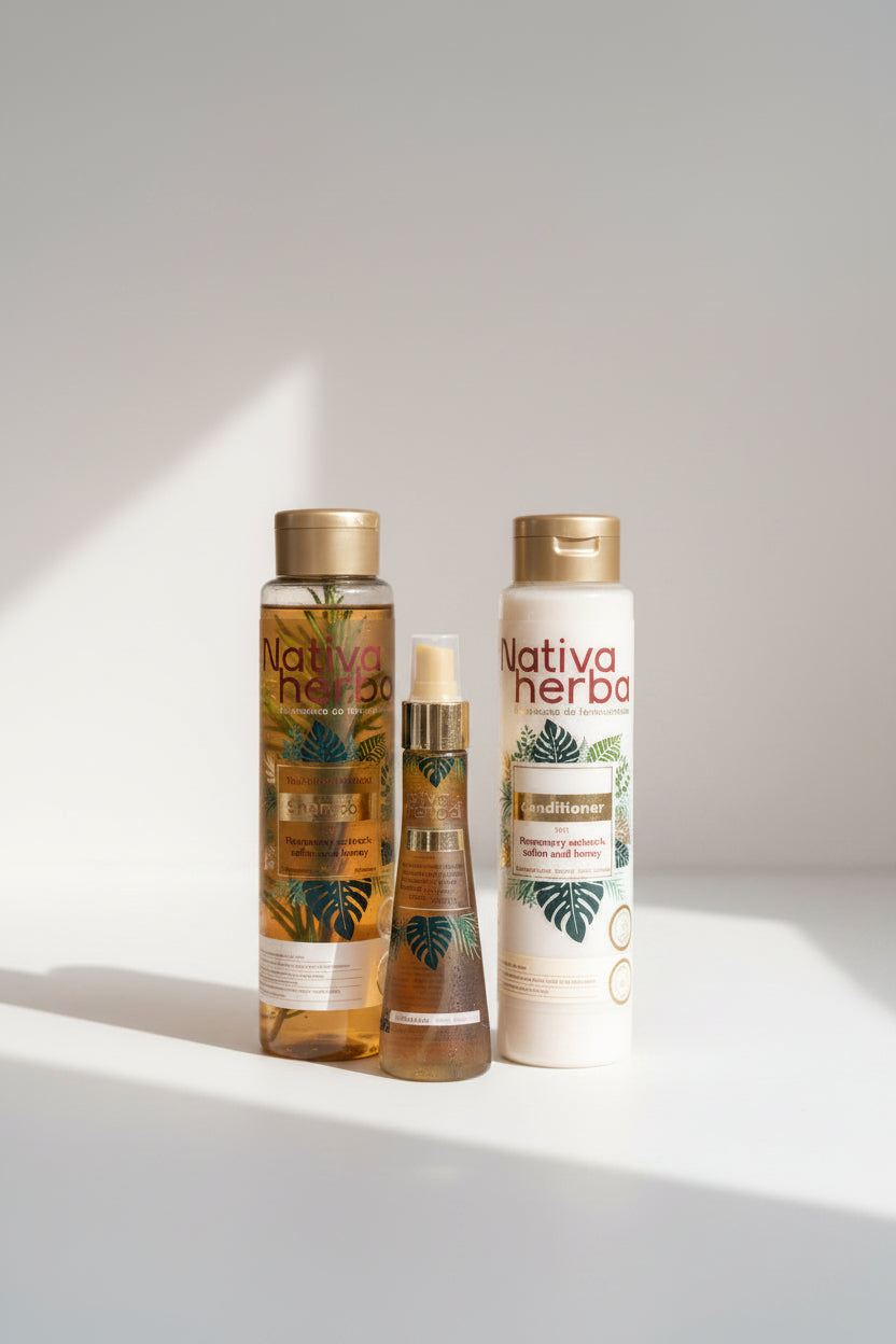Nativa Herbal Anticaida Hair Loss Kit - Shampoo Conditioner & Tonic with Rosemary Onion Extract and Honey for Hair Care