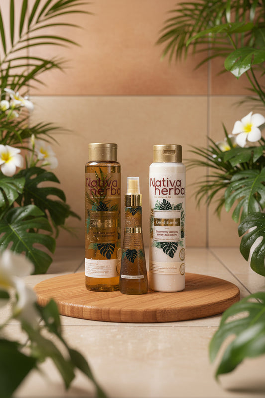 Nativa Herbal Anticaida Hair Loss Kit - Shampoo Conditioner & Tonic with Rosemary Onion Extract and Honey for Hair Care