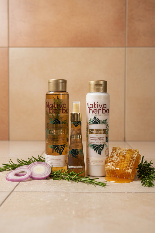Nativa Herbal Anticaida Hair Loss Kit - Shampoo Conditioner & Tonic with Rosemary Onion Extract and Honey for Hair Care