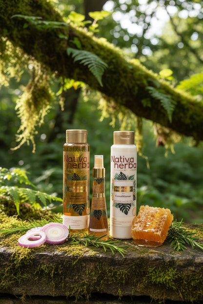 Nativa Herbal Anticaida Hair Loss Kit - Shampoo Conditioner & Tonic with Rosemary Onion Extract and Honey for Hair Care