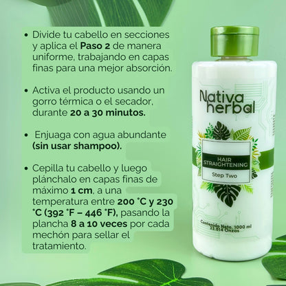 Nativa Herbal Enzimoterapia Hair Straightening Set 1000ml - Shampoo & Keratin Treatment with Rosemary Extracts for Smooth Straight Hair Care